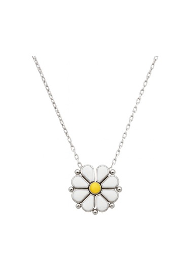 Papatya Tasarım Mineli Ve Mıknatıslı 925 Ayar Gümüş Kadın Kolye Gümüş