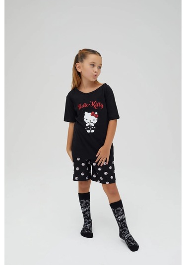 Hello Kitty Kız Çocuk Kollu Şortlu Pamuklu Pijama Takımı Renklı
