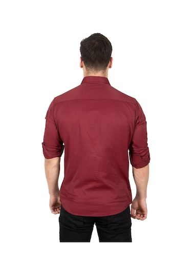 Deepsea Erkek Bordo Fitilli Çıtçıtlı Kot Gömlek 300421 Bordo