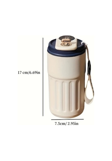 Trendooze Sunshine022 Kahverengi Çok Renkli Çizgili 472ml Paslanmaz Çelik Seyahat Termosu Dijital Sıcaklık Ekranlı Bpa İçermez Kahverengi