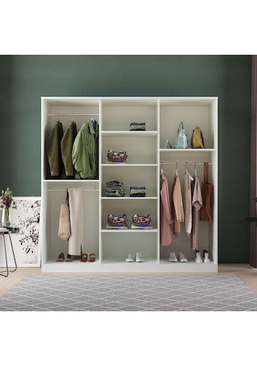 Nil 6 Kapaklı Eko Bazalı Gardırop - Mdf Kapak Beyaz