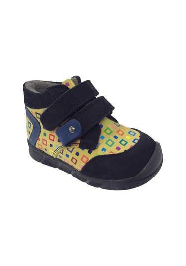 Ortopedikal 1001 Ridente Siyah Sarı Baskı Bebe Erkek Çocuk Bot % 100 Deri Cırtlı Siyah-sarı