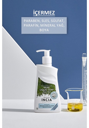 INCIA %100 Doğal Sıvı Kastil Sabunu Arındırıcı Zeytinyağlı 10 Bitkisel Değerli Yağ Vegan 250 ML