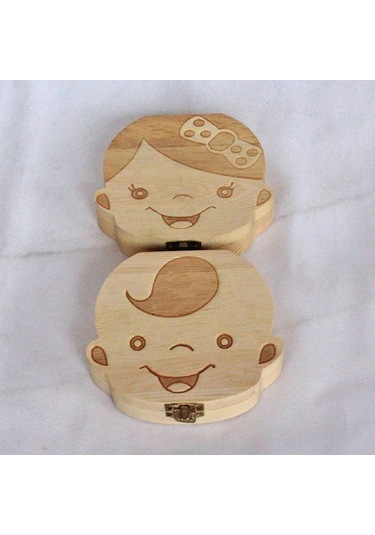 Geeroyoo Bebek Diş Saklama Kutusu - Ahşap Yapı, Erkek/kız Seçenekli, İngilizce Versiyon, 13x13x3.5cm