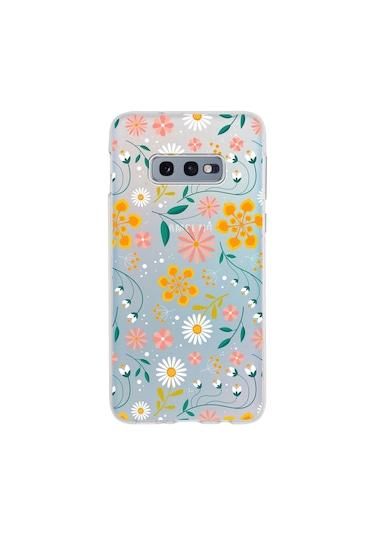 Samsung Galaxy Uyumlu S10e Kapak Çiçek Tasarımlı Şeffaf Silikon Kılıf Şeffaf