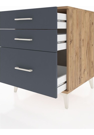 Kronos Komodin 3 Çekmeceli 60x59x80 Çam-antrasit Atlas Çam
