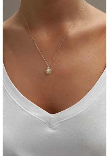 Fiyonk Kuyumculuk 14 Ayar Altın İstiridye İncili Kolye 001