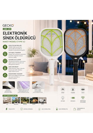 Usb-219 Raket Modeli Type-c Elektronik Sinek Öldürücü Cız Makine Tgb-8097a