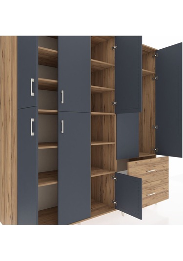 Kronos Dolap 12 Raflı 2 Çekmeceli Tek Askılı 220x59x243 Çam-antrasit/çam Antrasıt/atlas Çam