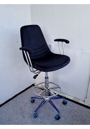 Bintaş Mobilya Siyah Kumaş Tekerlekli Kollu Rahat Bar Sandalyesi Siyah