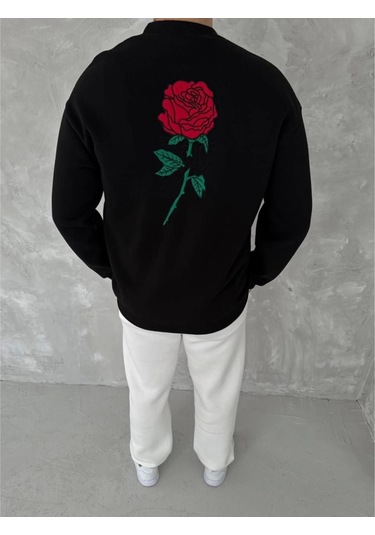 Unisex Bisiklet Yaka Ön Ve Arka Baskılı Sweatshirt - Siyah renkli Çok Renkli