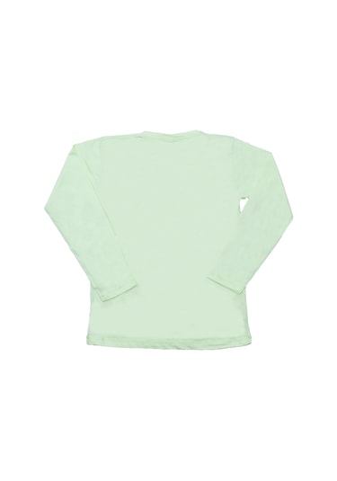 Hçm Kız Çocuk Uzun Kollu Tshirt Pullu Harf Baskılı Bisiklet Yaka E9 Yeşil