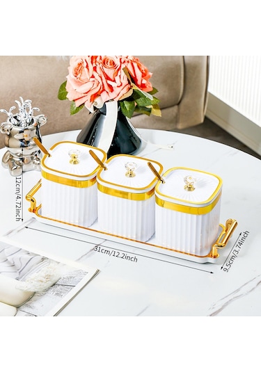 Homyl Kapaklı Ve Kaşıklı Baharat Kavanozu Tuz Şeker Beyaz