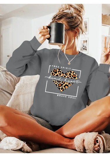 Reka Moda Kadın Uzun Kollu Bisiklet Yaka Desenli Viskon Iki Iplik Bluz Gri