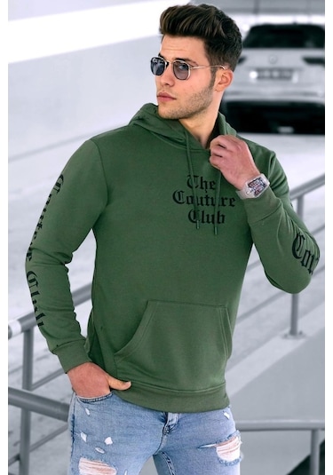 Haki Baskılı Kapşonlu Sweatshirt 2877 Haki