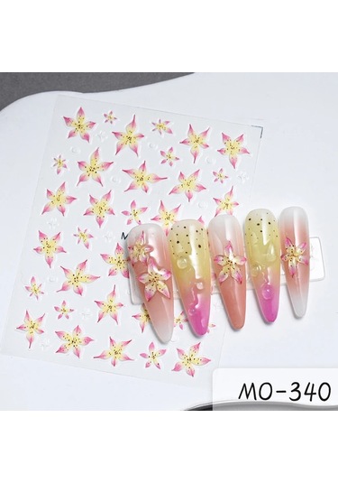 5d Etiket Zambak Çiçeği Tırnak Çıkartmaları Jöle Nail Art Süslemeleri Akrilik Yapışkanlı Jel Kaydırıcılar Yaz Çıkartmalar Manikür Aksesuarları Bej