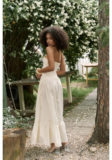 Elisa Gül Detay Sarı Uzun Elbise sarı