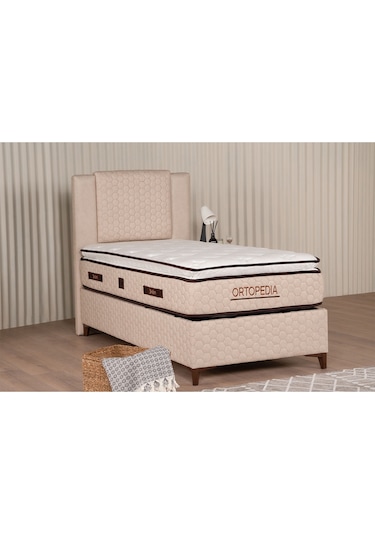 Kilim Mobilya Ortopedia Set ( Sandıklı Baza + Başlık + Yatak ) 100x200 Krem