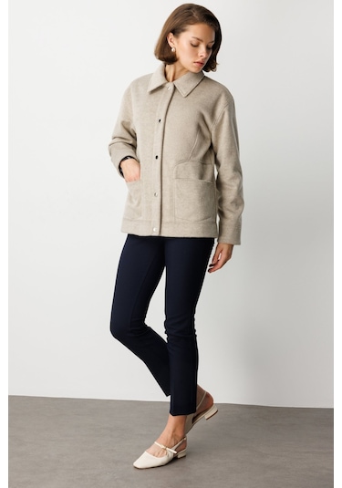 Ekol Kadın Torba Cepli Kısa Kaşe Mont 6087 Vizon Vizon