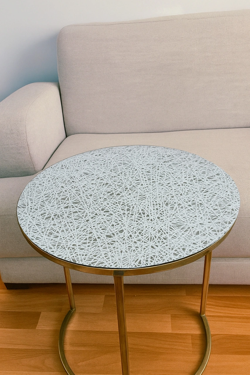 Rona Home Kaliteli Lüks Yuvarlak Pvc Dantelli Orta Sehpa Masa Örtüsü Çeyizlik, Dekoratif Gümüş