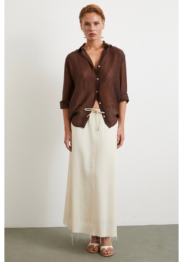 Beli Lastikli Astarlı Hasır Etek Krem Krem