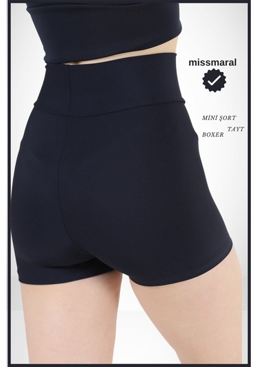 Kadın Lacivert Yüksek Bel Toparlayıcı İç Göstermeyen Boxer Şort Deniz, Havuz & Günlük Kullanım Lacivert