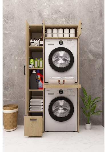 Mdf Çamarış Makinesi Ve Kurutma Makinesi Dolabı Çekmeceli Ahşap Lefkas Meşe