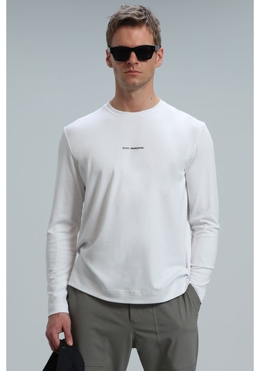Lufian Moss Erkek Uzun Kol Tişört Kırık Beyaz 112020040100510 Ekru
