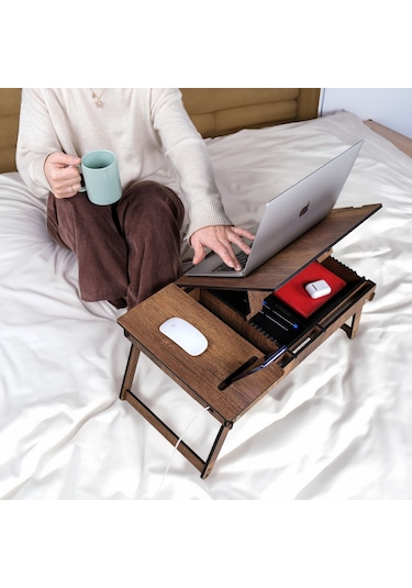 Vigo Wood Katlanır Ayaklı Ayarlanabilir Laptop Sehpası Ceviz