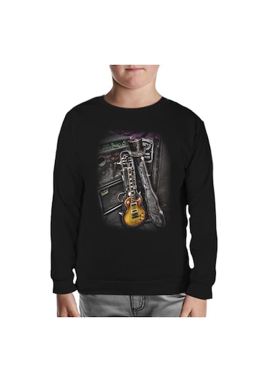 Müzik - Gitar Siyah Çocuk Sweatshirt Siyah