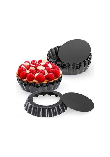 Besthome1 12 Adet Siyah 4 İnç Karbon Çelik Pasta Kalıbı, Yumuşak Anti-yapışkan Tabaka, Çıkarılabilir Taban, Ev Fırınlama Tart V Siyah