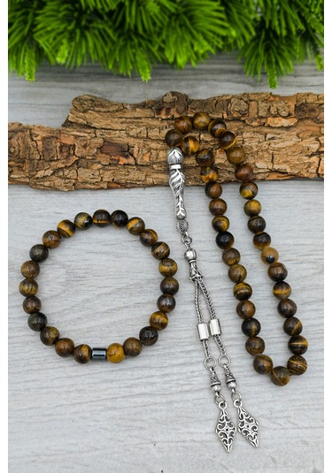 Kaplangözü Tesbih Ve Bileklik Doğal Taş Set 8 Mm Bt034 Kahverengi - Siyah