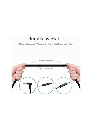 Gajeena Bose Qc25 Kulaklık İçin Mikrofonlu Ses Kablosu - 3.5mm/2.5mm Altın Kaplı Uçlar, Ses Kontrolü, Tpe Malzeme, 140cm Siyah