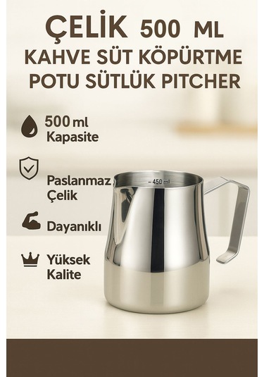 Çelik 500 Ml Kahve Süt Köpürtme Potu Sütlük Pitcher Mt191