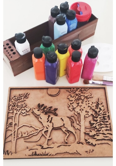 Ahşap Çok Katmanlı Boyanabilir Tablo - Pano \ Geyik Figürlü 50 X 70 Ntpkp Gy