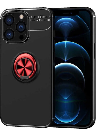 Apple iPhone Uyumlu 13 Pro Max Adamaxaksesuar Ravel Silikon Kapak Siyah Kırmızı