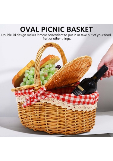 Xiaaokeji Kapaklı Ve Saplı Country Tarzı Hasır Piknik Sepeti Sepet Diğer