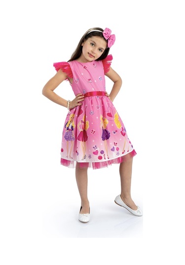 Pembe Barbie Taçlı Kız Çocuk Doğum Günü Parti Elbisesi-pembe Pembe