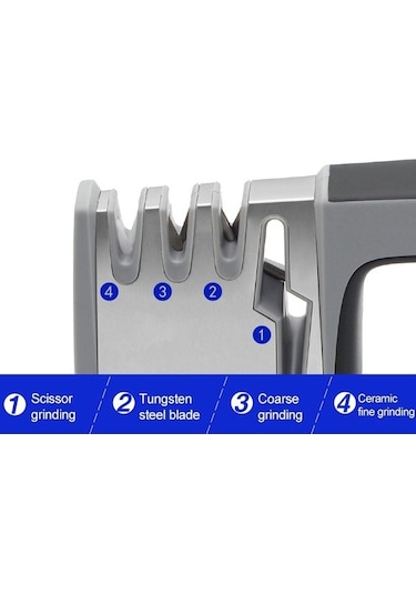 Pazly 4'ü 1 Arada Paslanmaz Çelik Dört Bölümlü Bileme Aleti Siyah, Pratik Bıçak Düzenleyici, Mutfak Araçları