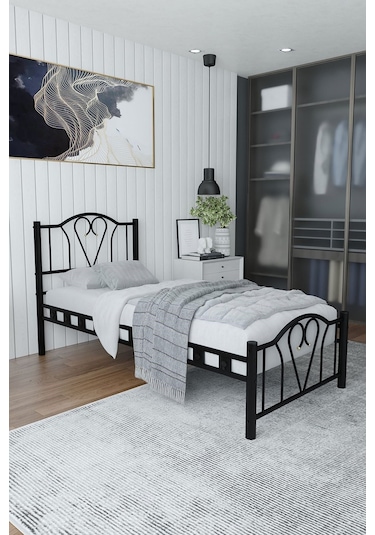 Argimo Orkide Tek Kişilik Ferforje Siyah Metal Karyola 90x190