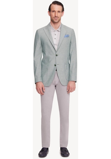 Erkek Yeşil Regular Fit Sivri Yaka Tek Ceket 001