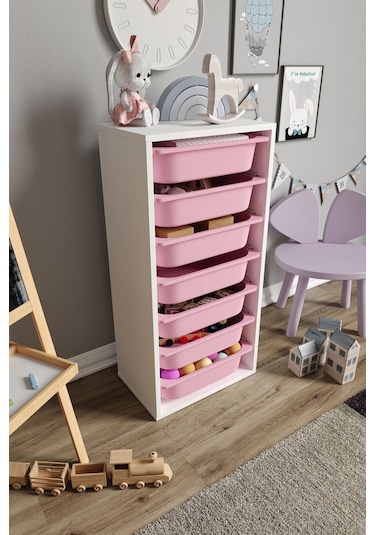 %100 Mdf - Medium Mono 7 Sepetli Oyuncak Dolabı Pembe