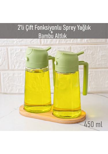 Porsima Alk-1900 Çok Amaçlı Cam Sprey Şişe -yağdanlık Limon Sirke Sos Püskürtücü, Sızdırmaz Standlı Yağdanlık Yeşil Yeşil