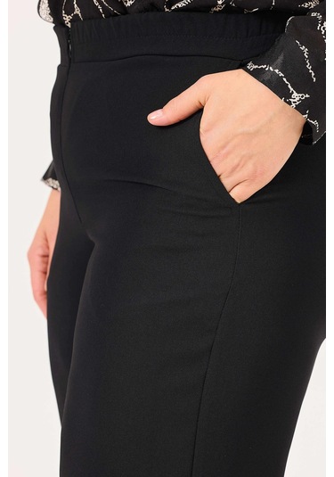 Galaxi Kadın Büyük Beden Fermuarlı Bilek Boy Pantolon 4027 Siyah Siyah