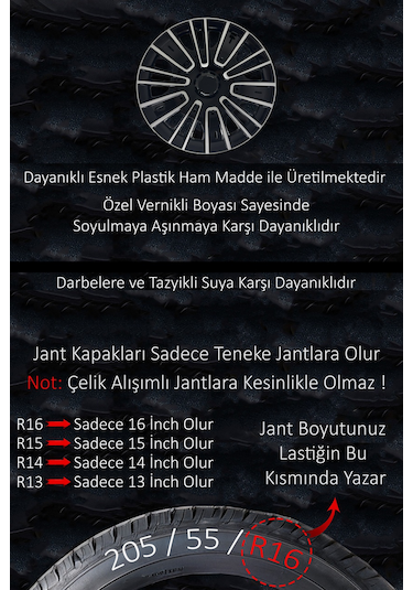 Fiat Bütün Modelleri İçin Uyumlu 15" İnç Gri-siyah 4 Adet Jant Kapağı Egea Linea Albea Punto Vb.