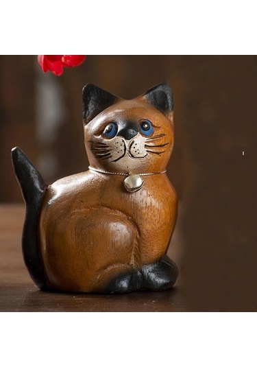 Opulentliving Kedi Heykeli Ahşap Oyma Süs Yatak Odası Dekorasyonu S Baş Sağ S Baş Sağ
