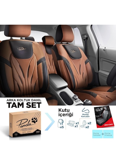 Panda Pars Serisi Deri Oto Koltuk Kılıfı - Taba - Siyah