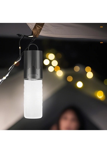 Teltree Kamp Feneri Işıklı Sürekli Işık 5 Modlu El Tutan Led Işık 2200mah Powerbank Ip67 Su Geçirmez Çadır Bahçe Işığı Siyah Siyah