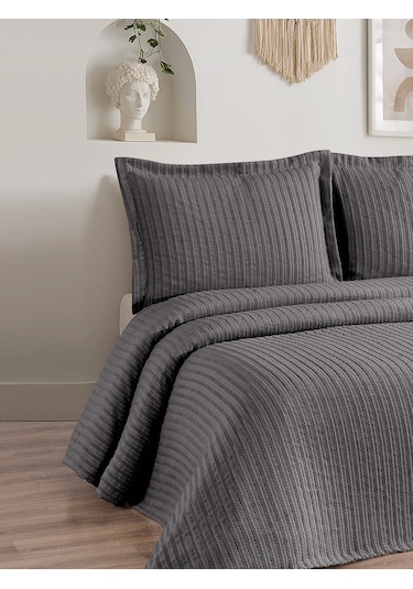 Lena 3 Parça Çift Kişilik Pike Takımı Gri 230 X 240 Cm Gri
