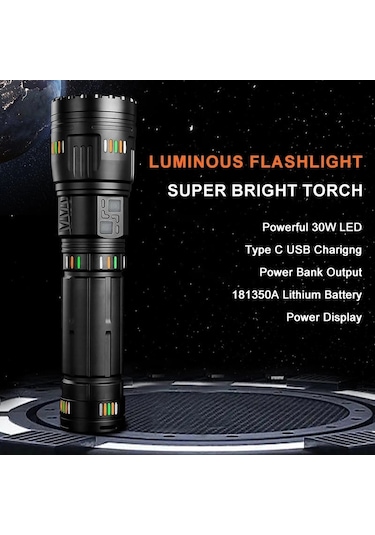 Bedotech Bd-3 60w Tg Led Alüminyum Alaşımlı Zoomlu Type-c Renkli Pil Göstergeli Şarjlı El Feneri Açık Lacivert